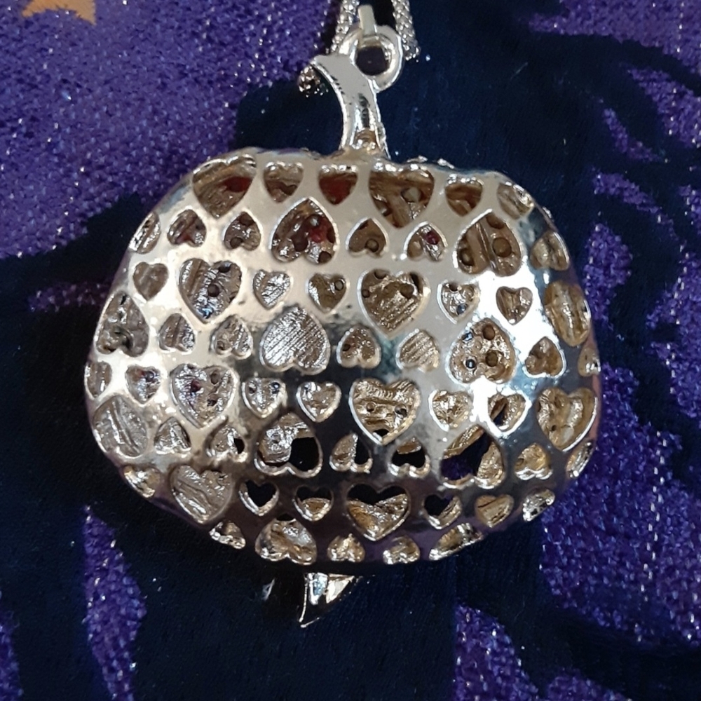 Orange Crystal Rhinestone Jack-o-Lantern Necklace Halloween New - Picture 5 of 8